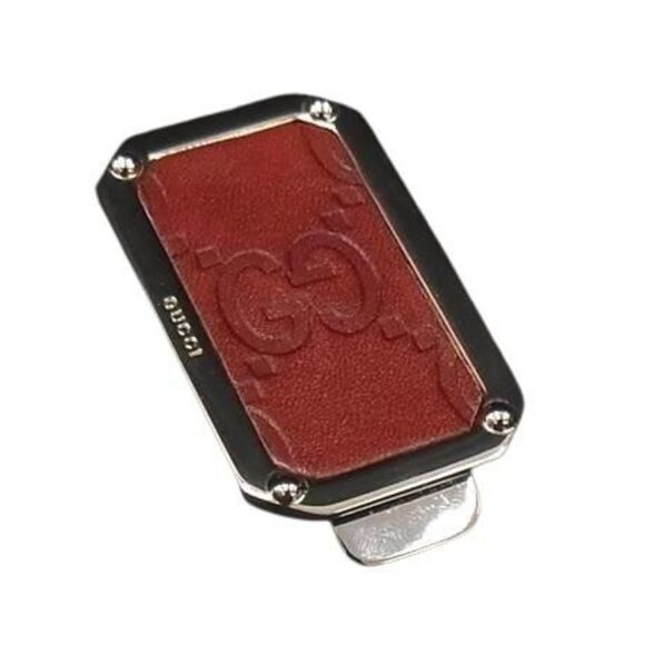 GUCCI Money Clip Wallet Guccissima Silver Brown Leather Metal Men's Women's